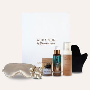 Zestaw prezentowy Aura Sun - Pianka Golden Glow + Rozświetlacz + mini SPA box
