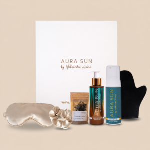 Zestaw prezentowy Aura Sun - Pianka Extra Dark + rozświetlacz + mini SPA box